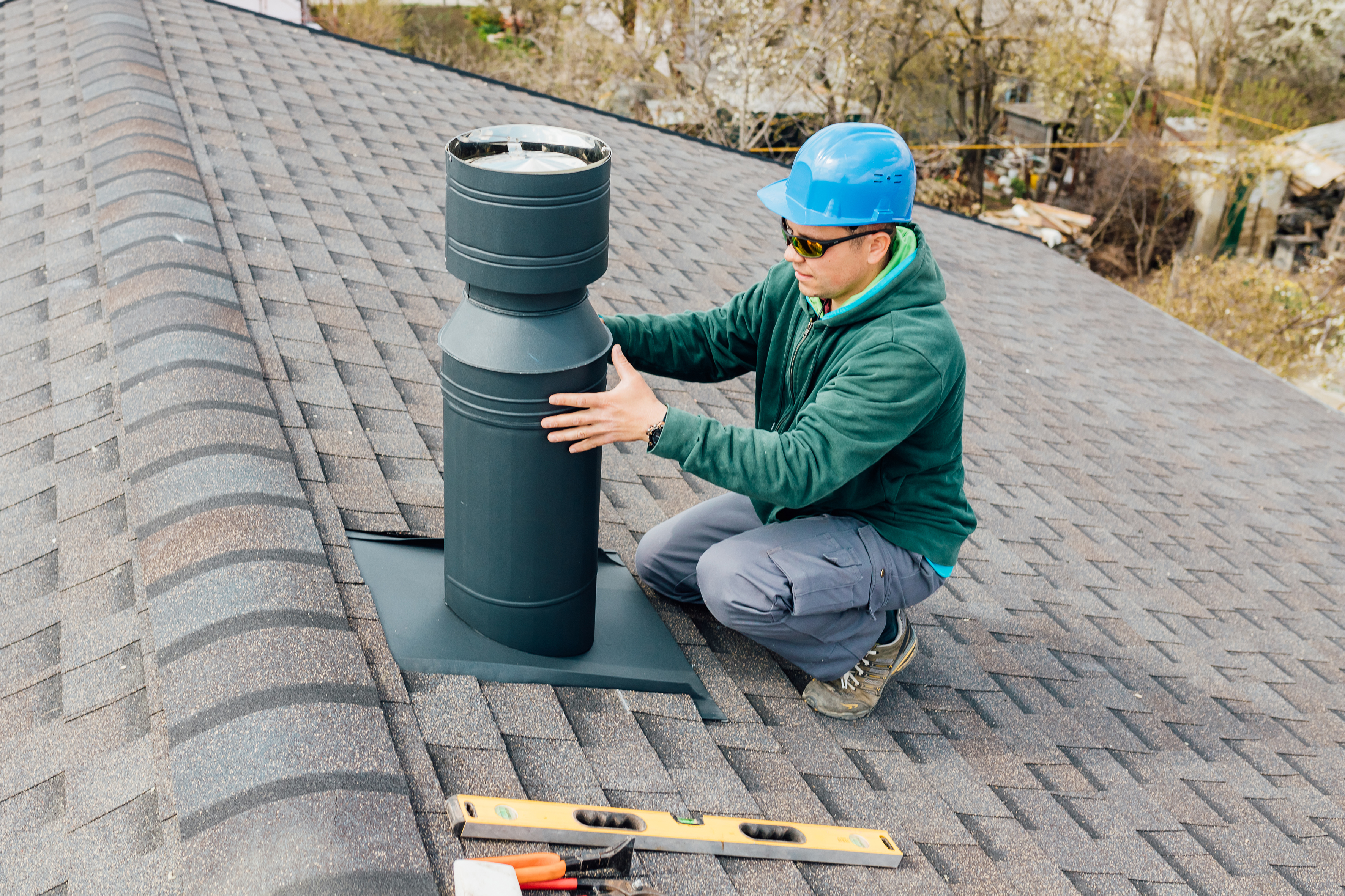 Detail of roof flashing and penetration work