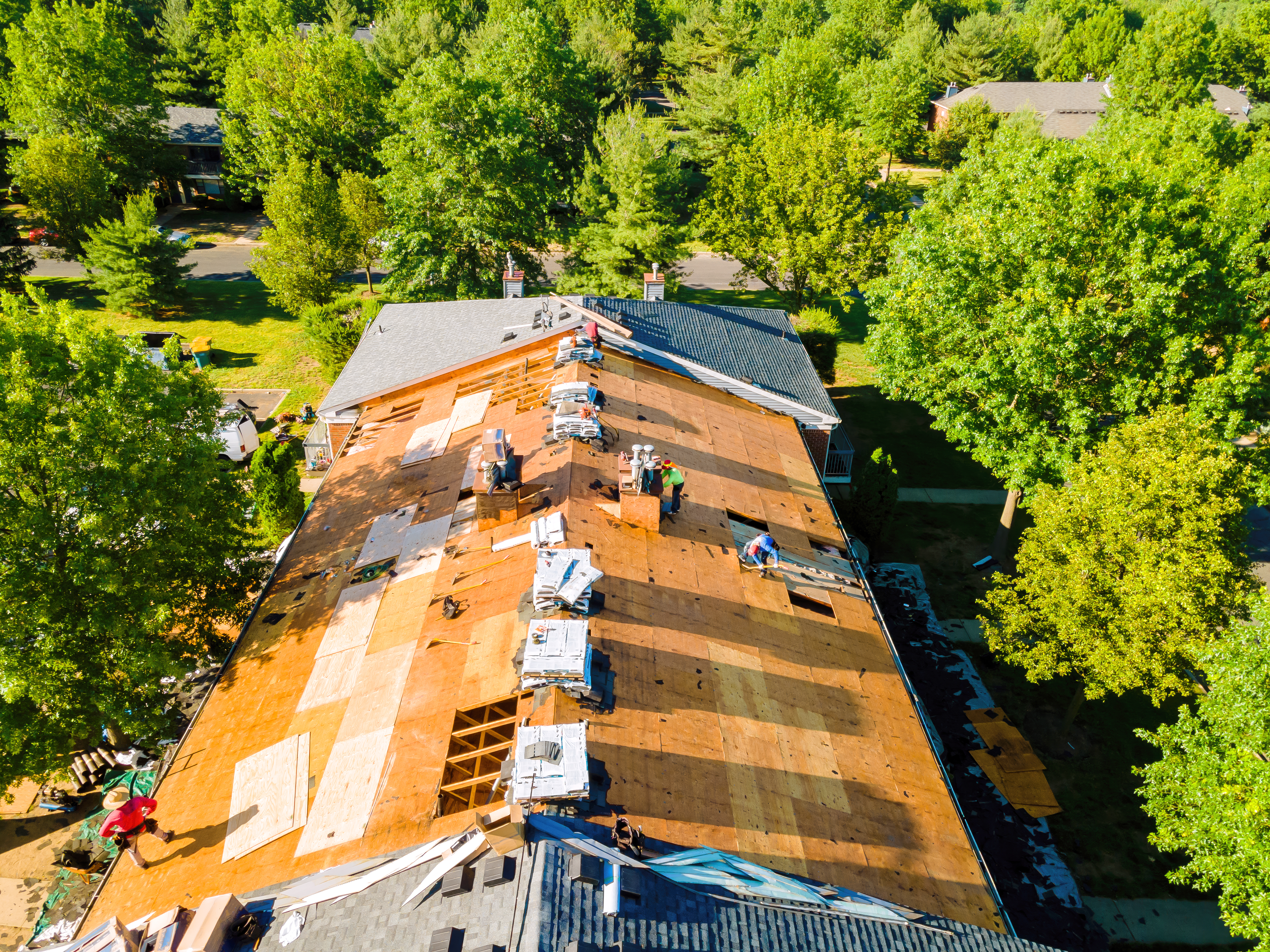 Roof tear-off in progress